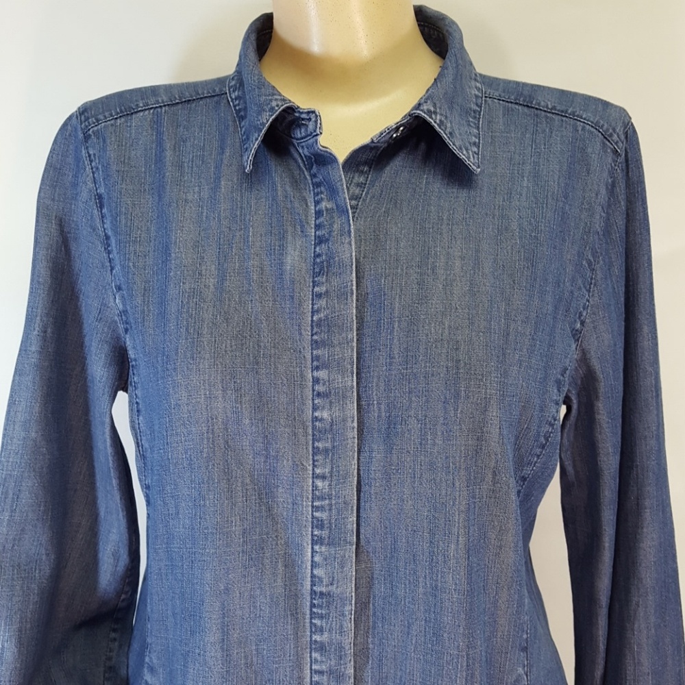 EILEEN FISHER DENIM STIRT DRESS (XS/TP) Blue Midi - Picture 2 of 8